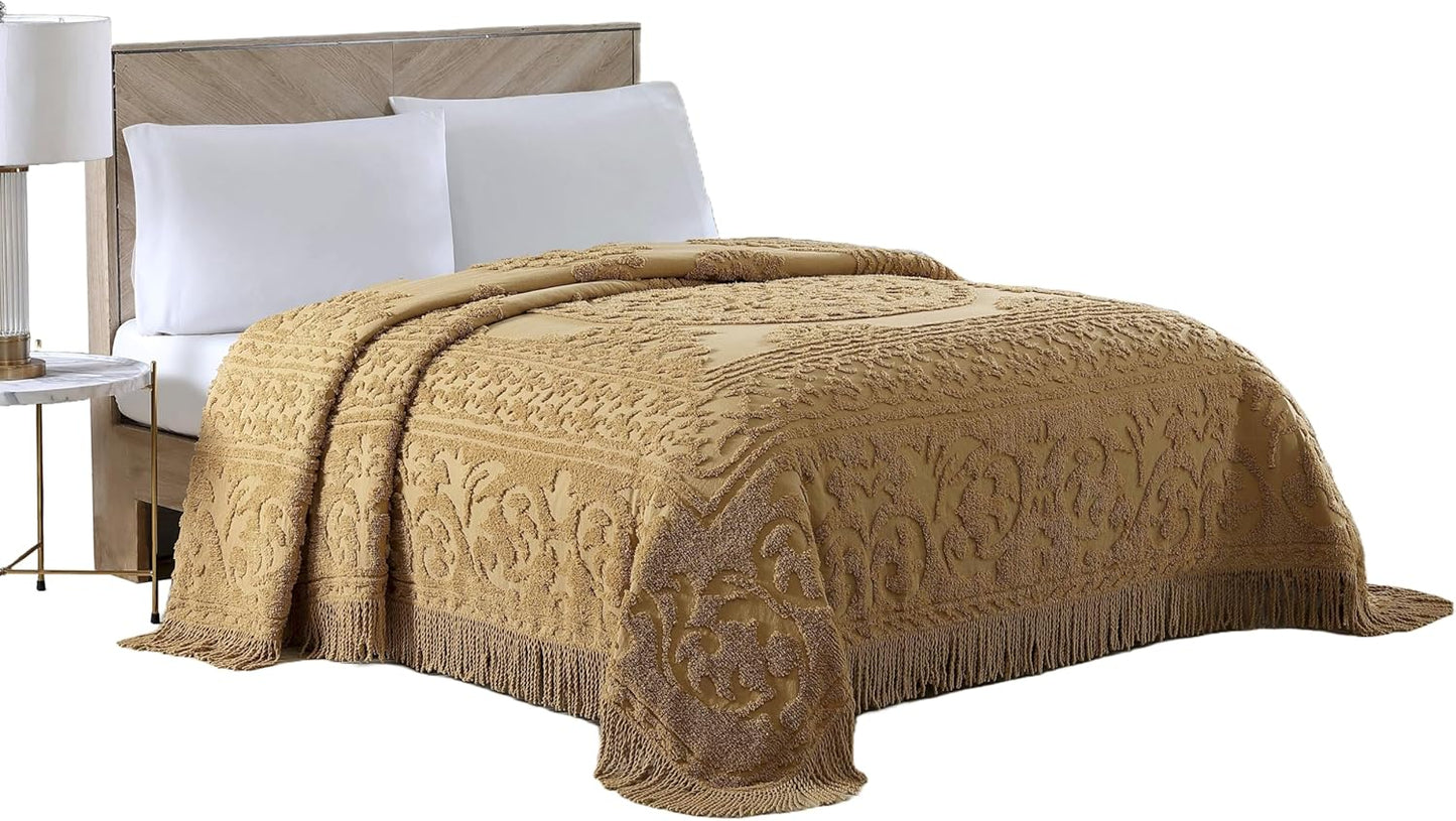 Medallion Chenille Bedspread in Gold for Full Beds - Vintage Charm
