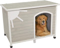 Eilio Folding Outdoor Wood Dog House for Large Breeds, Beige
