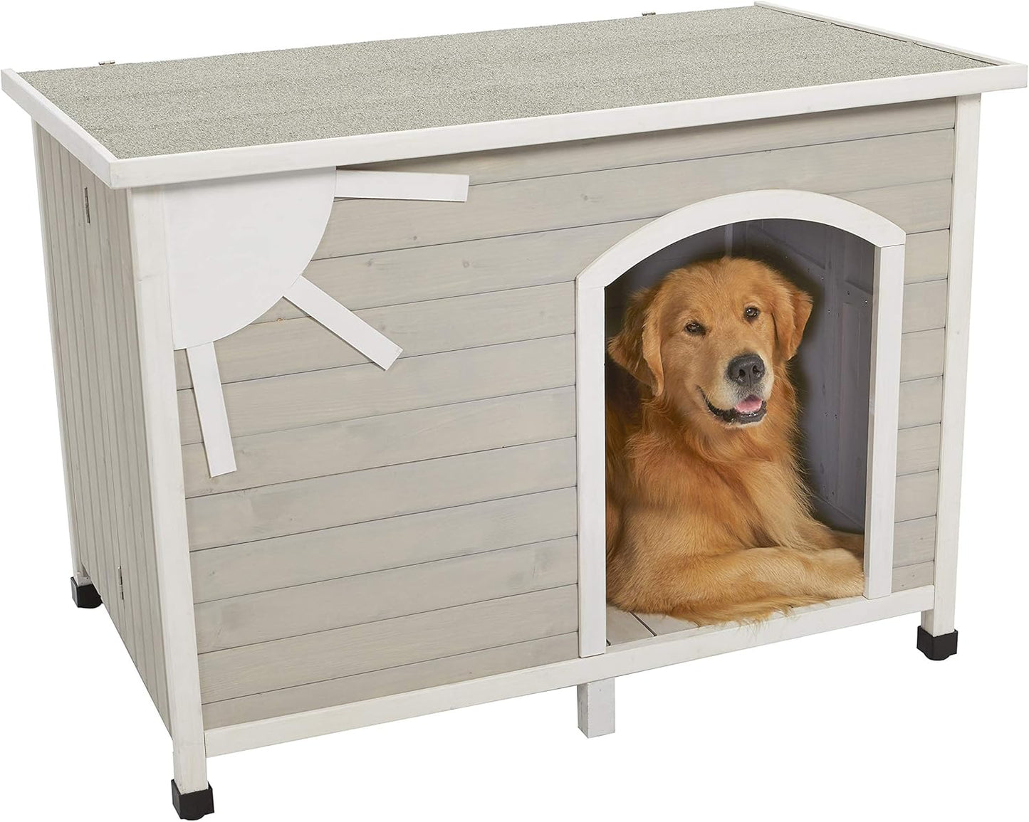 Eilio Folding Outdoor Wood Dog House for Large Breeds, Beige