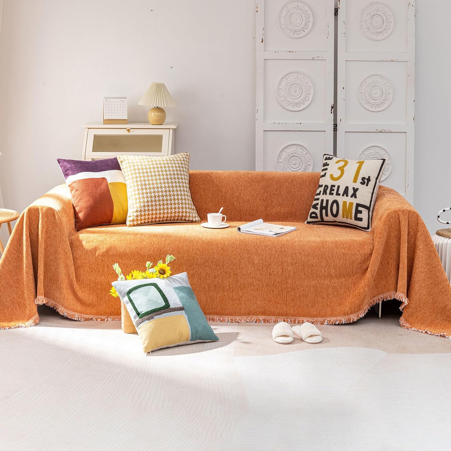 VClife Modern Orange Couch Cover for L Shape Sofa Protection