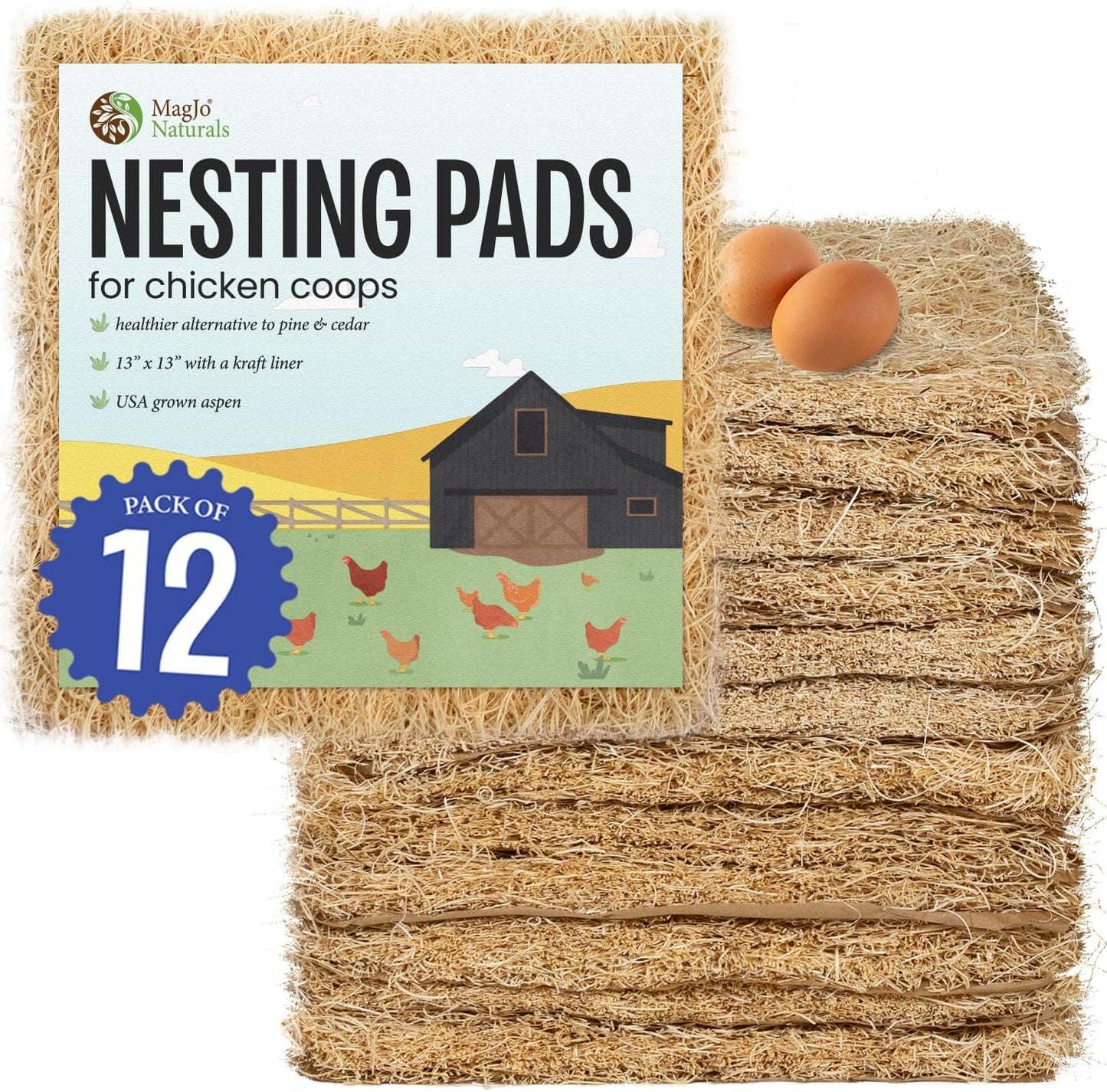 MagJo Premium Aspen Nesting Liners for Chicken Bedding 12 Pack