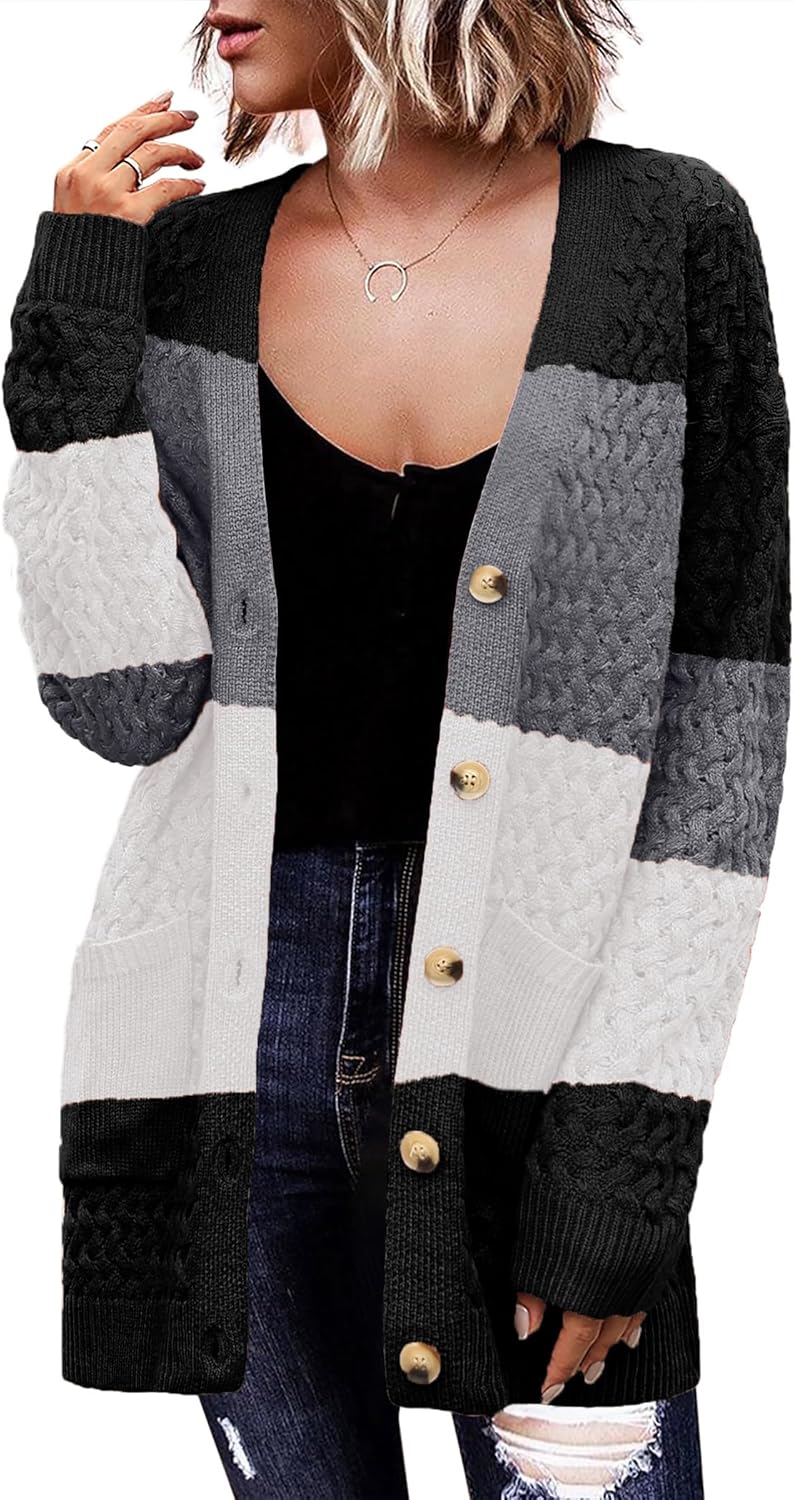 Zeagoo Womens Long Sleeve Chunky Cable Knit Cardigan Sweater