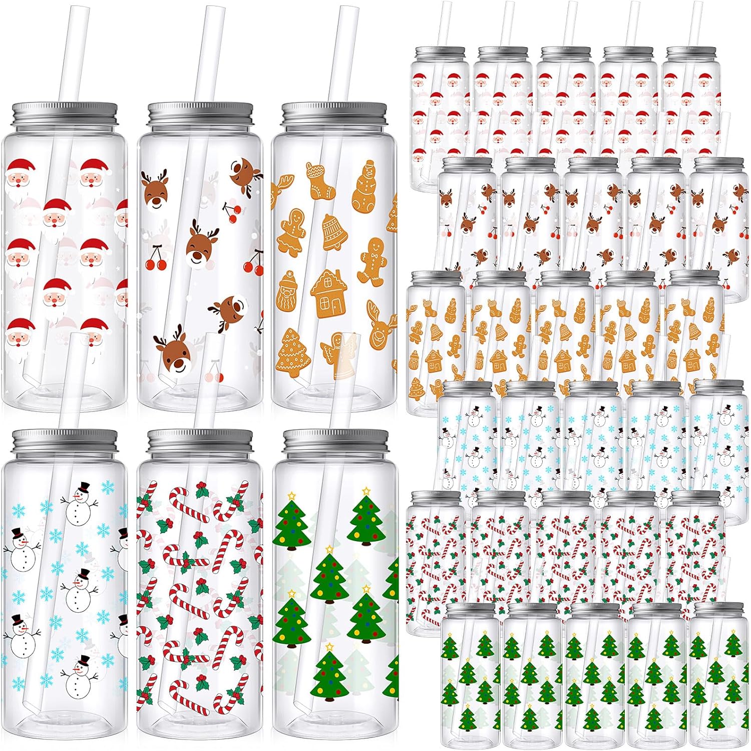 30 Pcs Christmas Plastic Cups with Lids and Straws for Parties