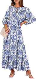 ANRABESS Boho Maxi Dress V Neck Puff Sleeve - Flowy Summer Style Shoes