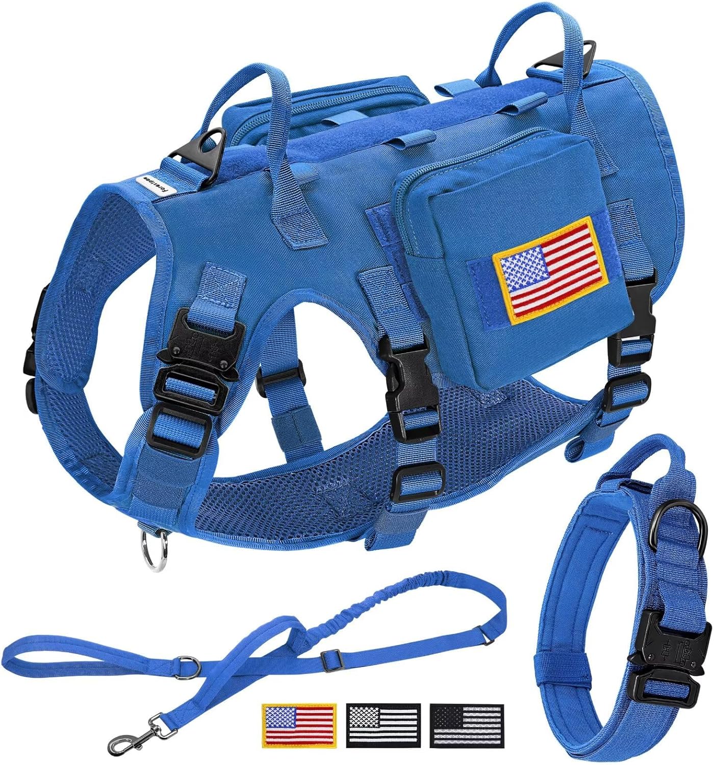 Tactical Dog Harness for Large Dogs with Bungee Leash Set