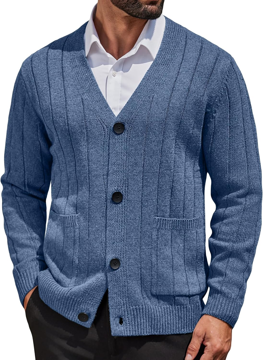 COOFANDY Men's Cardigan Sweater: Stylish Cable Knit V Neck