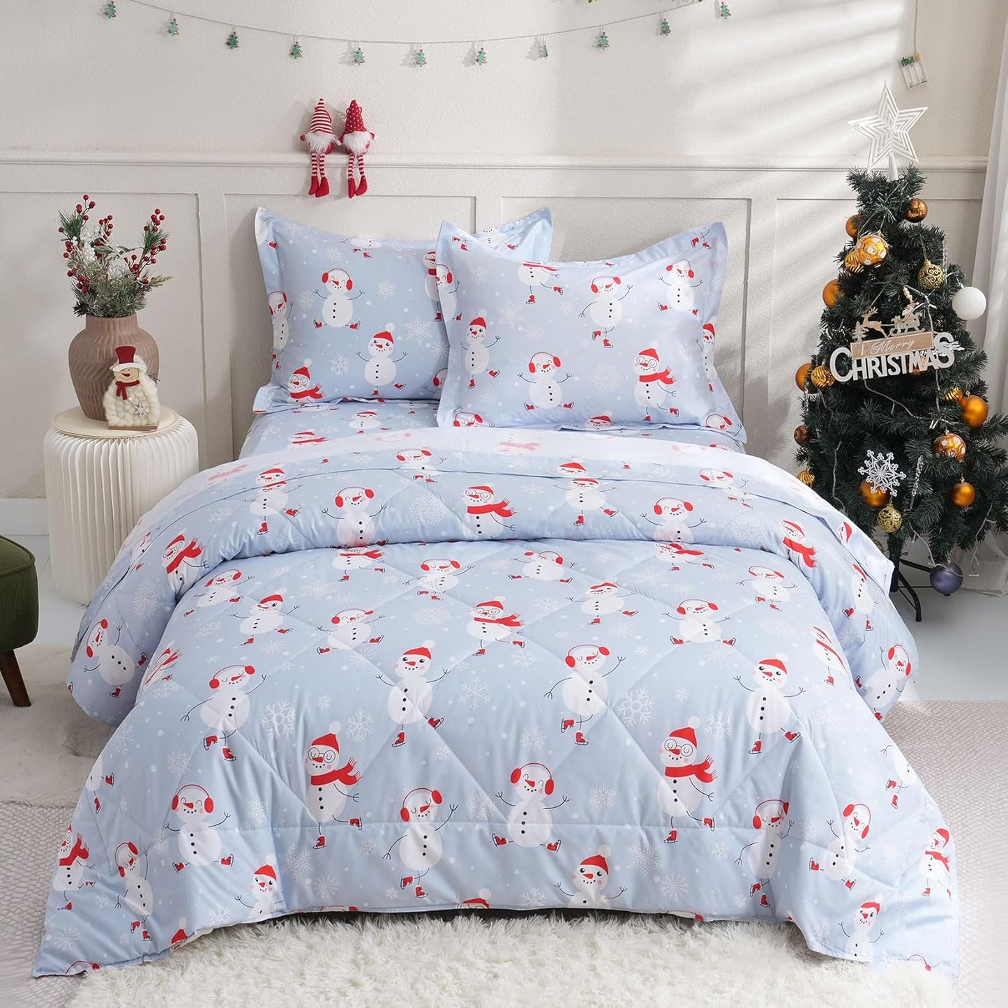 JSD Blue Snowman Kids Comforter Set for a Cozy Winter Sleep