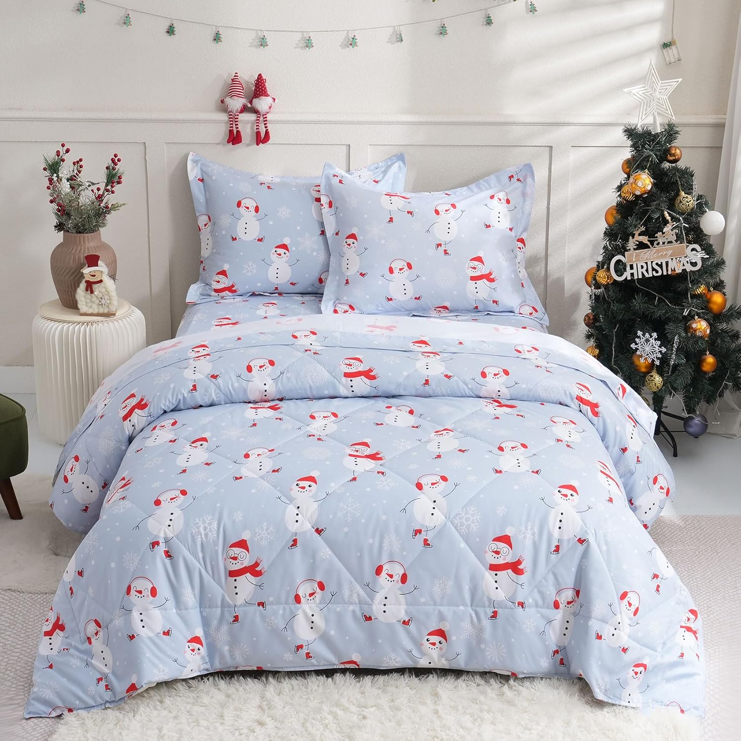 JSD Blue Snowman Kids Comforter Set for a Cozy Winter Sleep