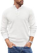 Men's Quarter Button Mock Neck Sweater - Lightweight Waffle Henley can