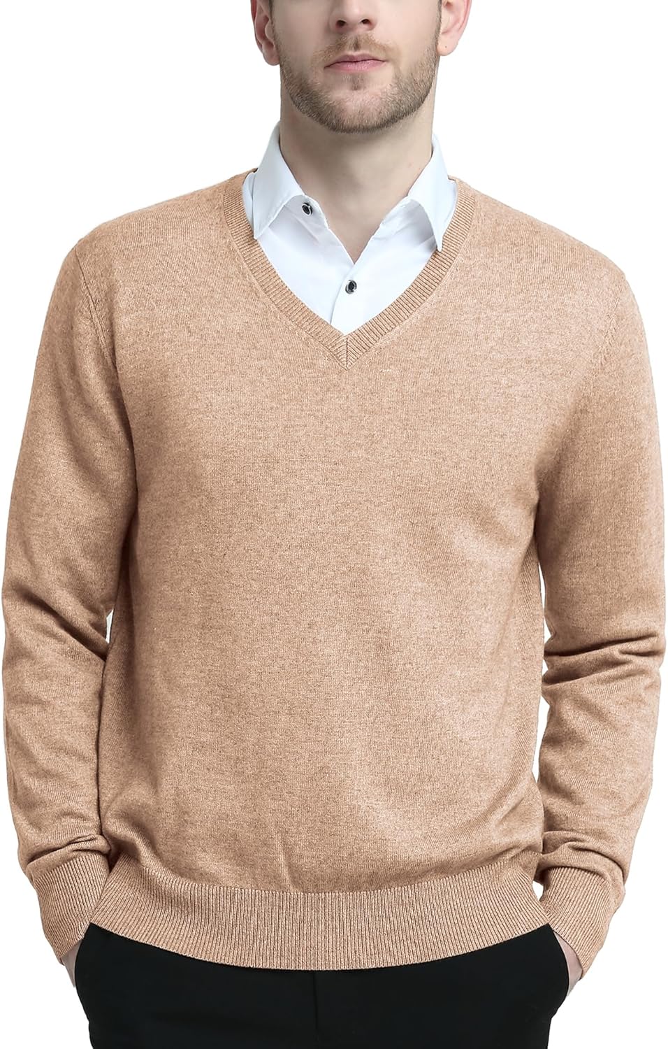 Kallspin Men's Wool Blend V-Neck Sweater for Fall Winter Wear