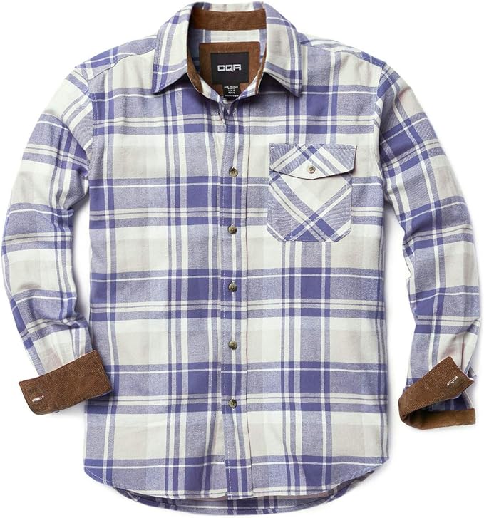 CQR Men's All Cotton Flannel Shirt for Casual Outdoor Wear