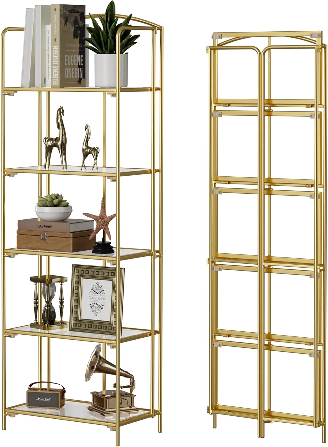 Crofys No Assembly Folding Bookshelf for Living Room Storage