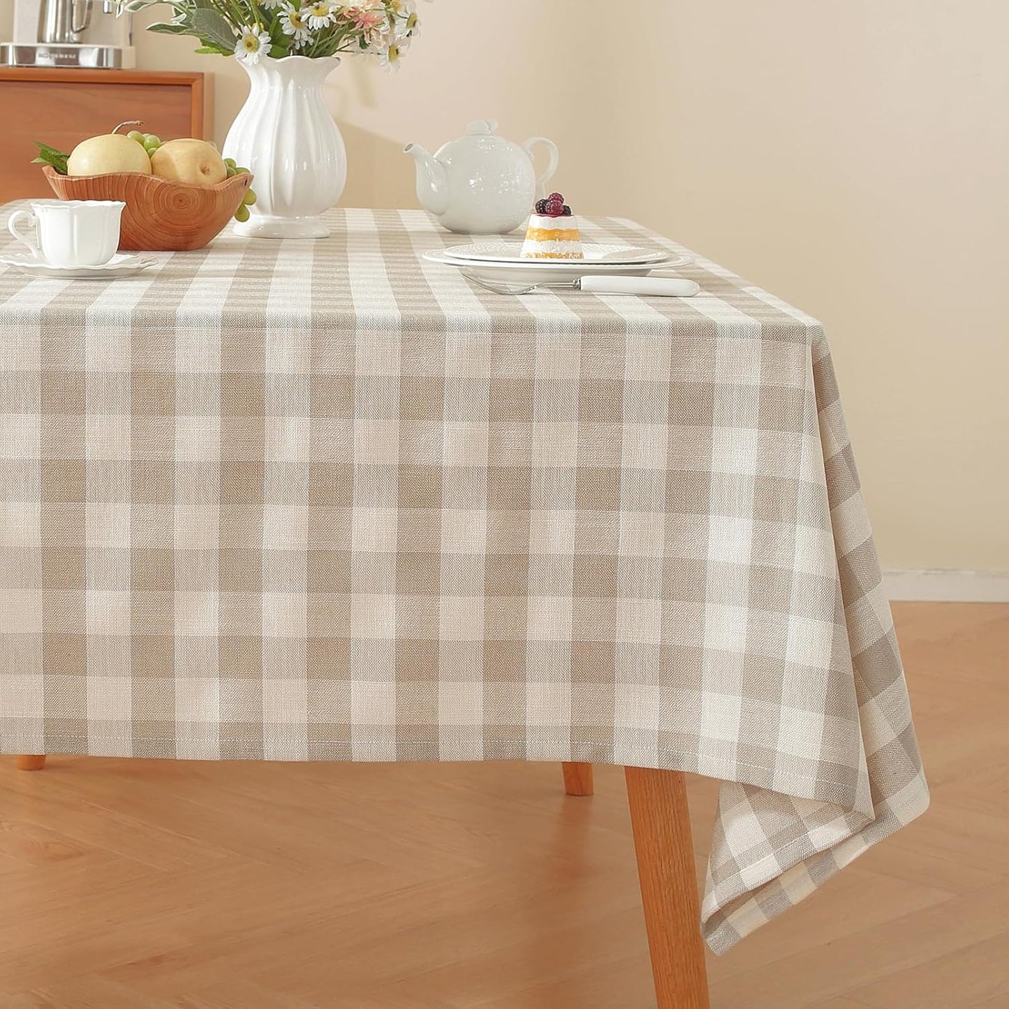 Checkered Tablecloth Rectangle Washable Cotton Linen Gingham