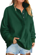 Oversized Henley Sweatshirt Long Sleeve Pullover - Casual Fall
