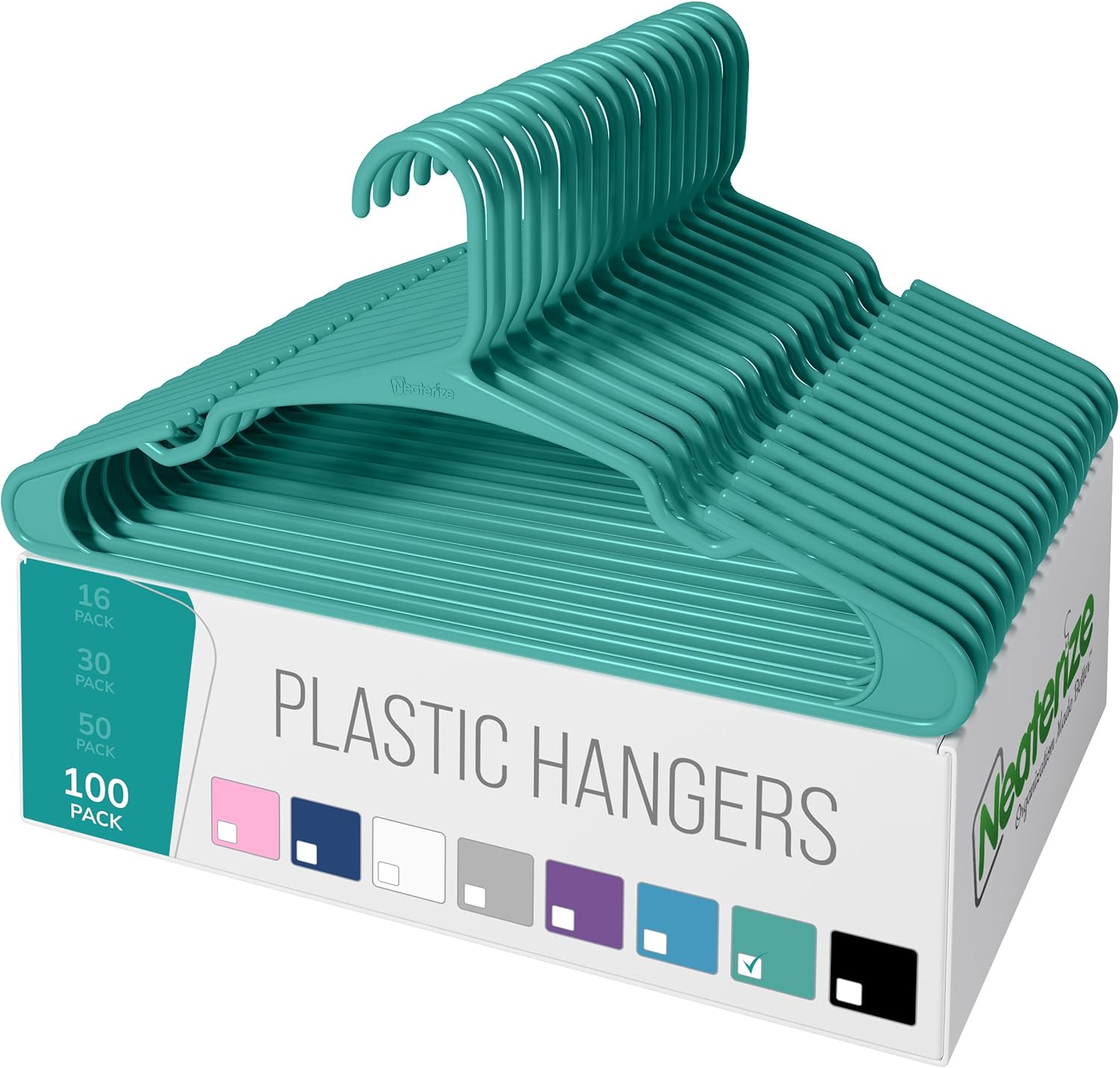 Neaterize Clothes Hangers Plastic 100 Pack for Adults - Aqua Hangers