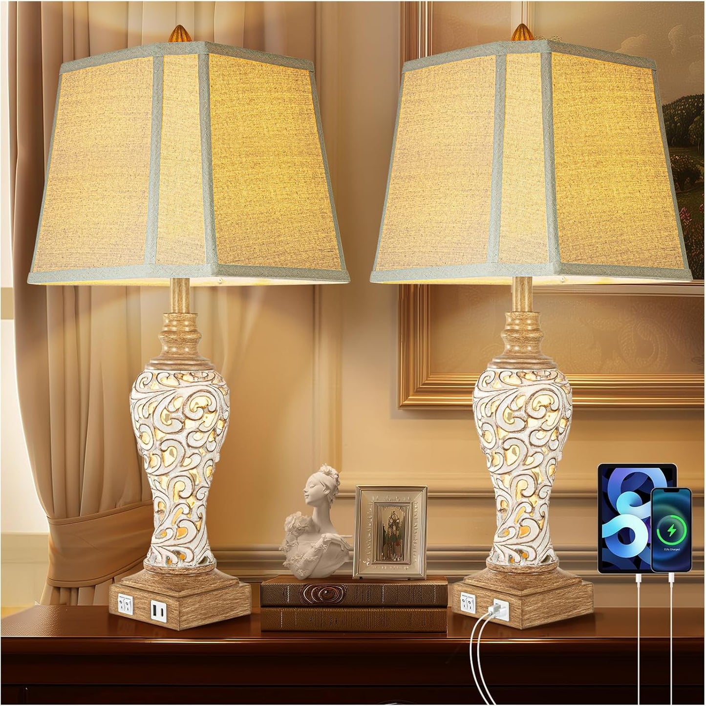 28.5 Rustic Table Lamp Set of 2 for Farmhouse Bedroom Decor