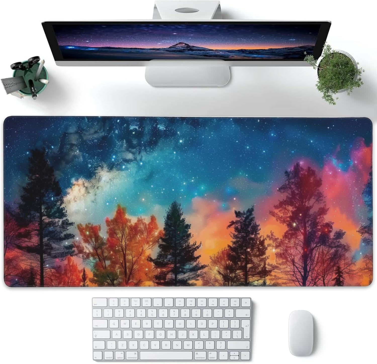 Milky Way & Misty Forest XXL Gaming Mouse Pad - Non-Slip 35.4X15.7 - Enhance Your Desktop