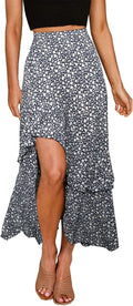 Boho Floral High Low Maxi Skirt - Flattering Split Ruffle Style