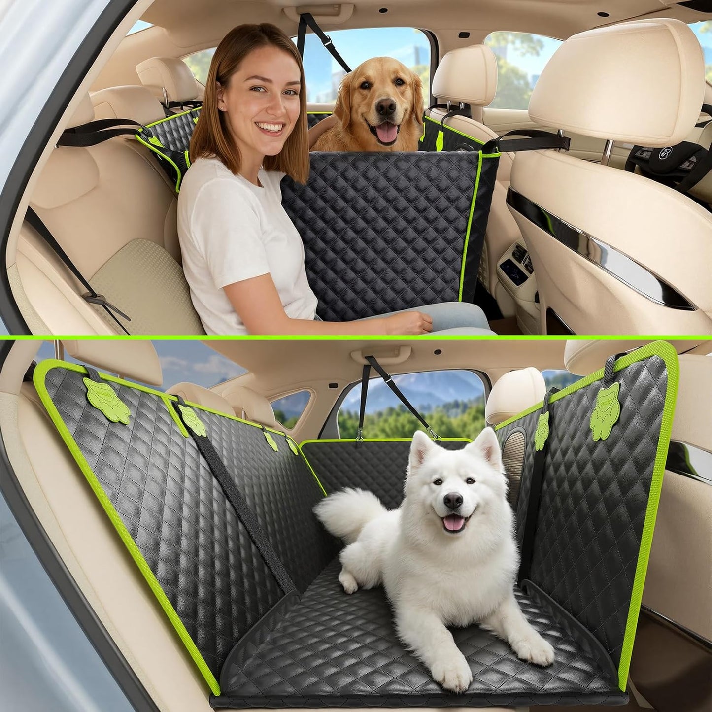 2-in-1 Dog Car Seat Cover for Back Seat - Waterproof & Durable