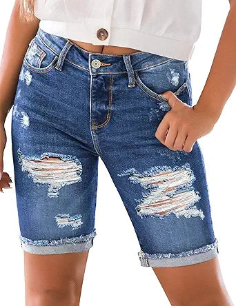 Luvamia Women High Waisted Stretch Bermuda Shorts for Comfort