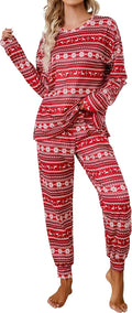 Womens Long Sleeve Heart Printed Pajama Set - Cozy Holiday Lounge
