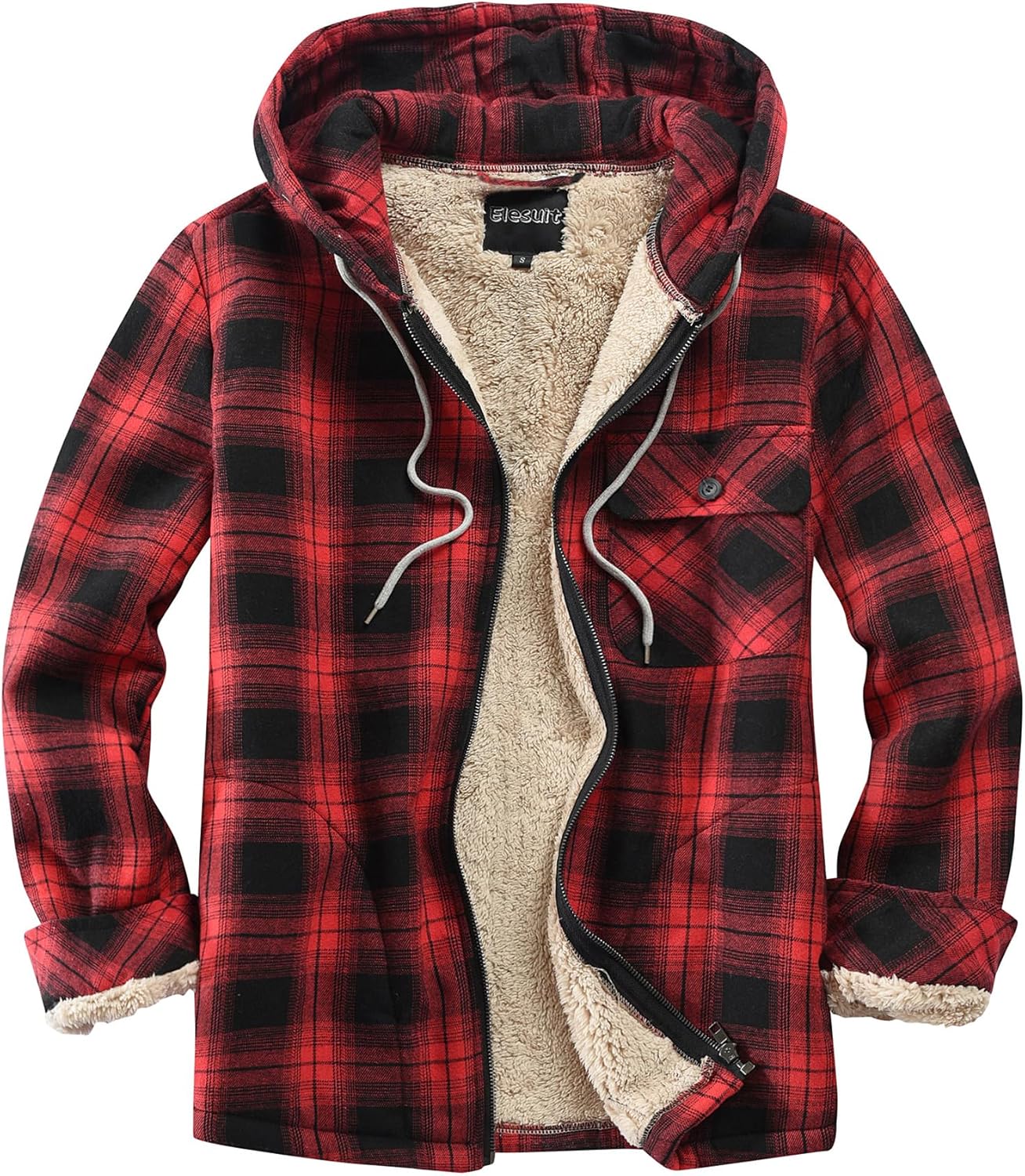 Elesuit Men's Full Zip Fleece Flannel Jacket for Cold Weather