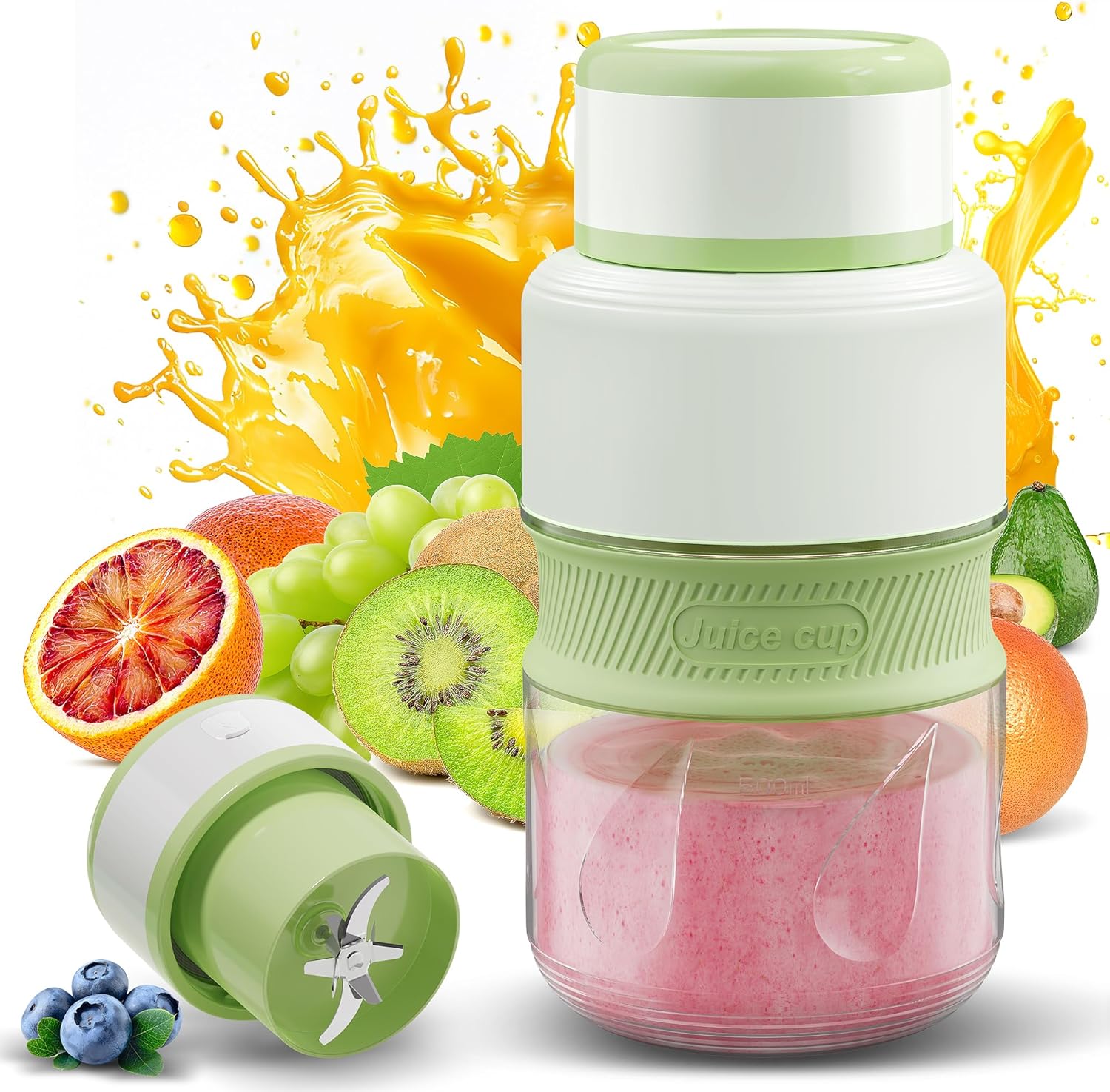 Green Portable 34oz USB Blender - 10 Blade Strong - Shake & Smoothies