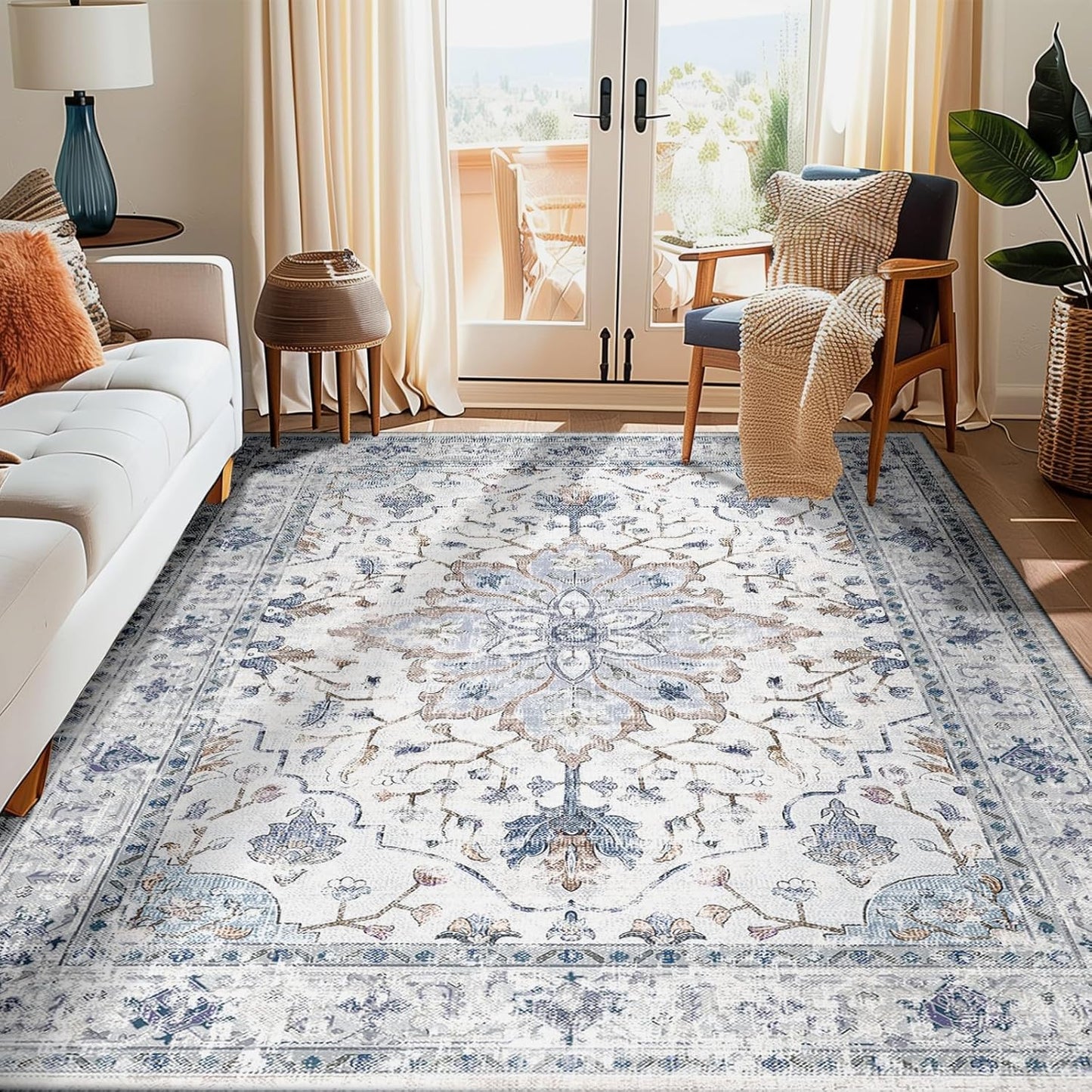 Area Rugs 5ftx7ft Washable Non-Slip Floral Vintage Medallion