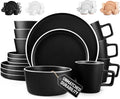 Terra Stoneware Dinnerware Set for 4 - Black Matte with White Rim