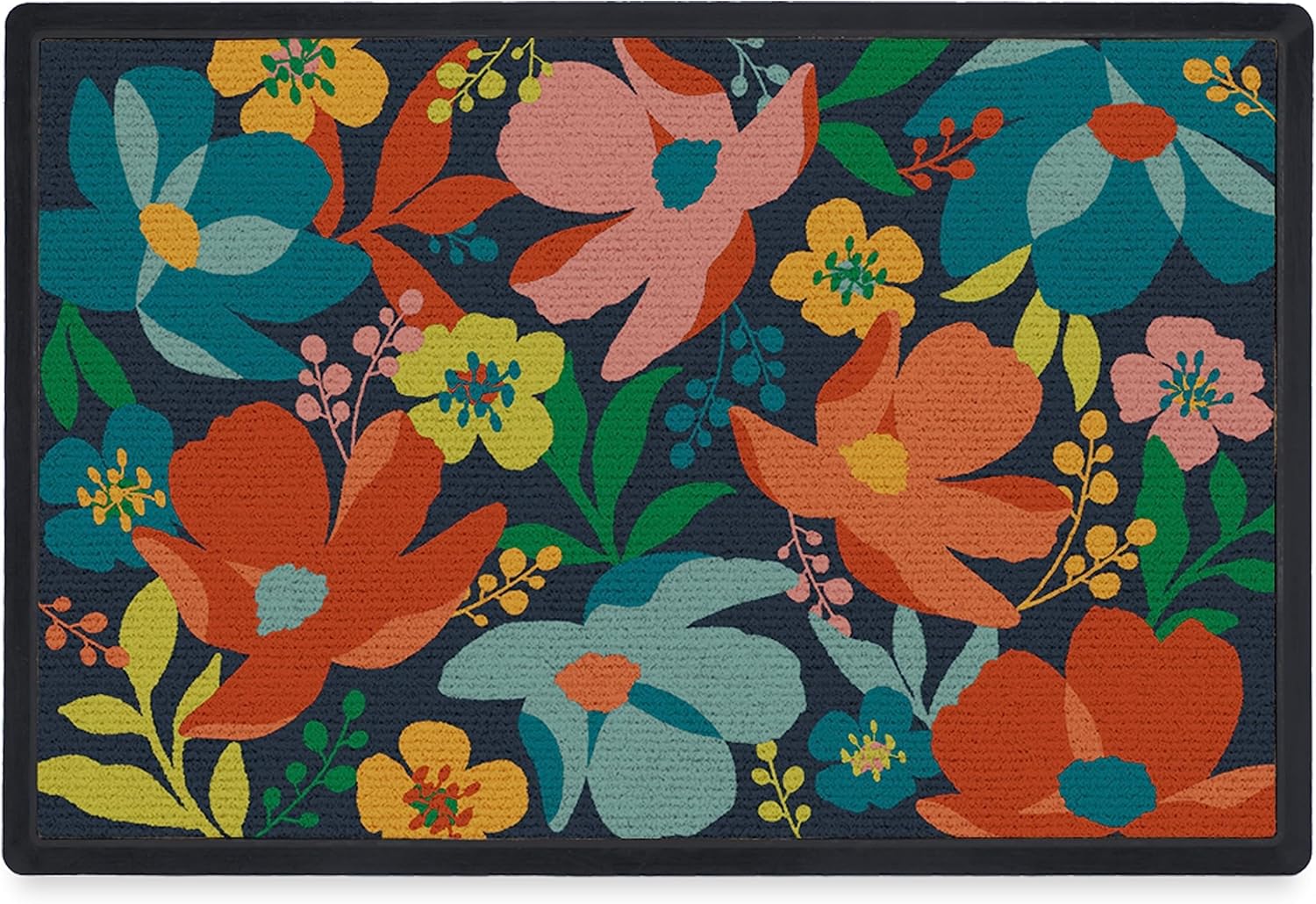 RUGGABLE Washable Front Doormat with Multicolor Blossom Design