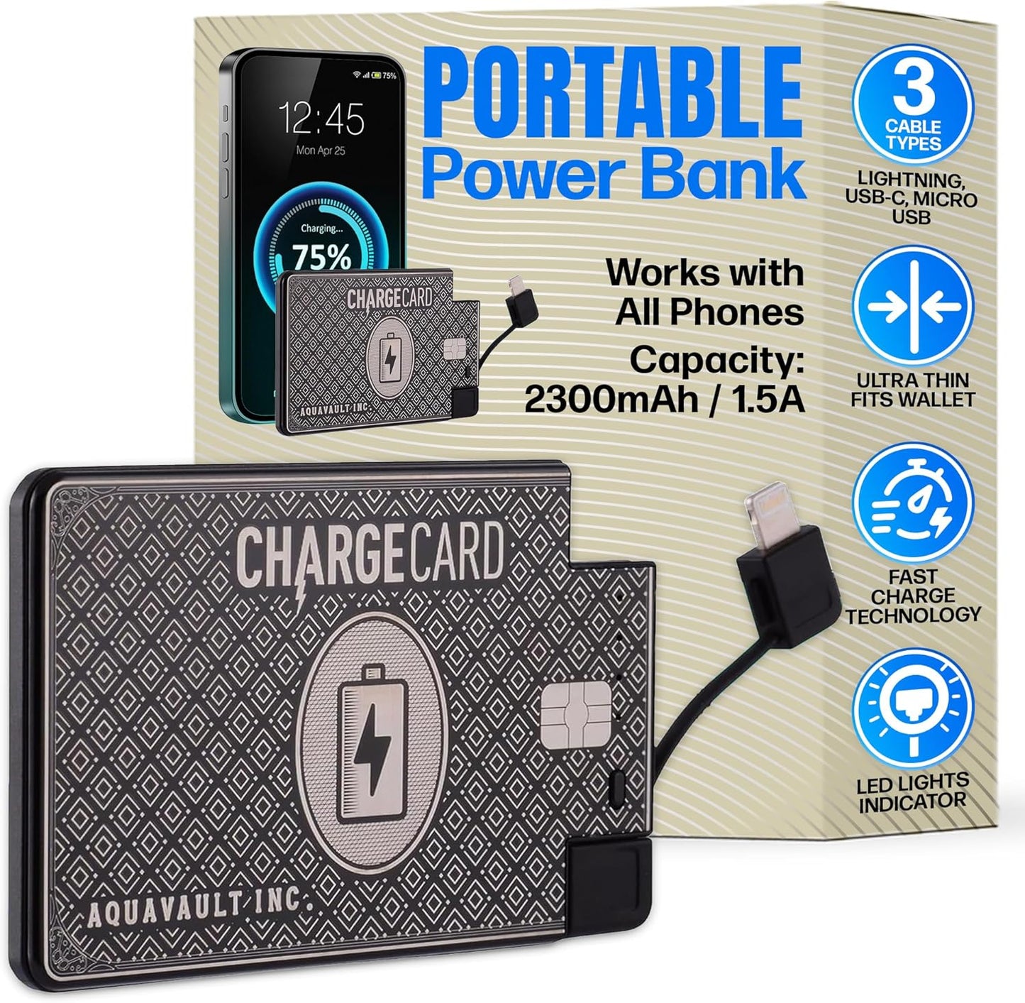 Pocket-Sized Fast Charge Power Bank - ChargeCard BLACK