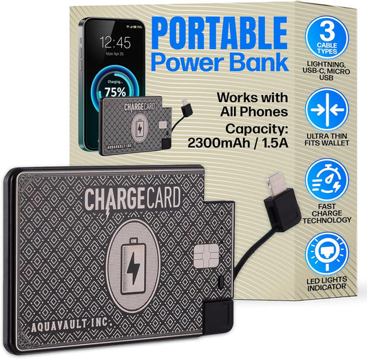 Pocket-Sized Fast Charge Power Bank - ChargeCard BLACK