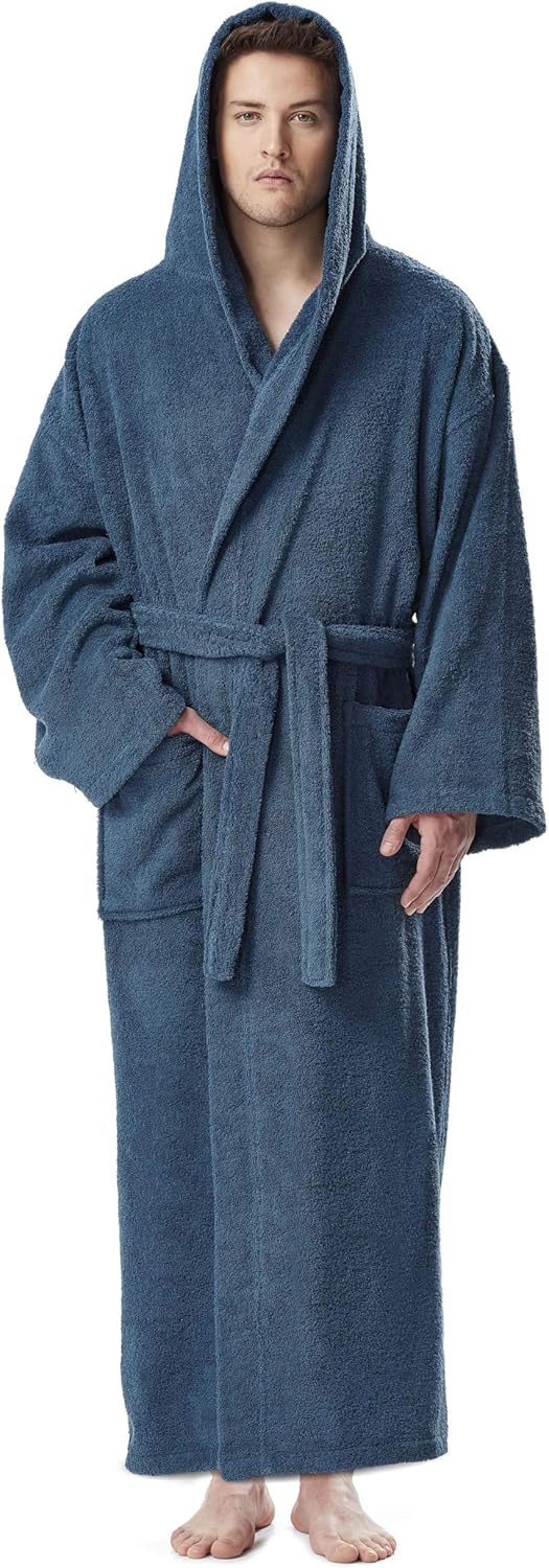 Arus Men's Hooded Classic Bathrobe - Luxurious Turkish Cotton
