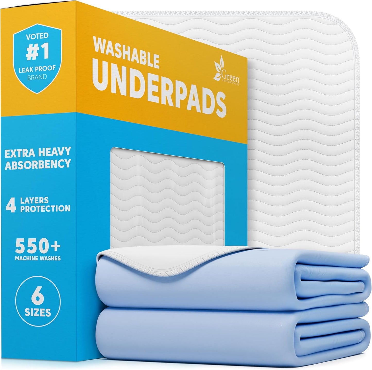GREEN LIFESTYLE Washable Underpads for Incontinence & Pets