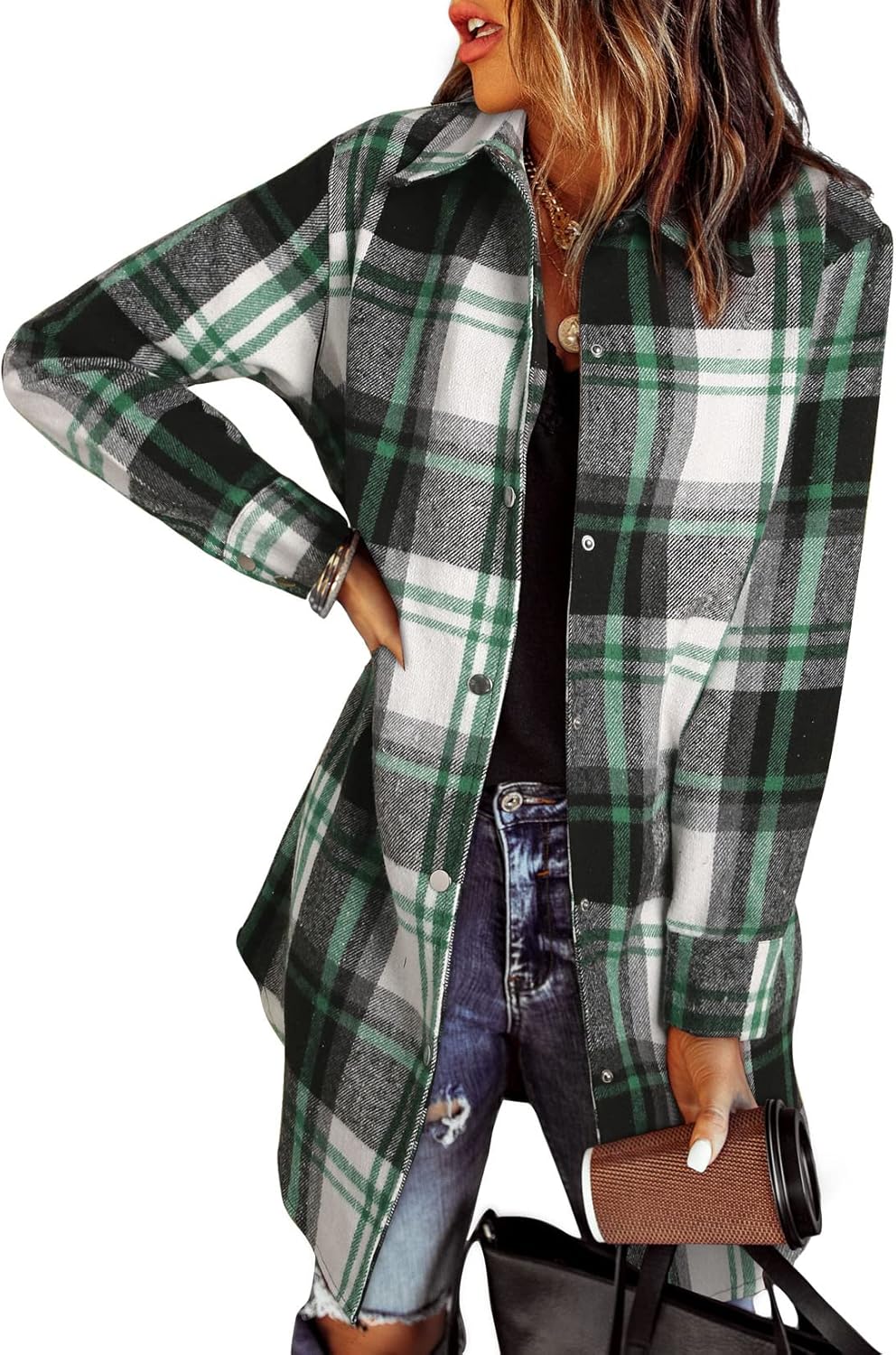 EVALESS Color Block Plaid Shacket Jacket for Women in Fall Fashion