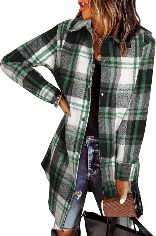 EVALESS Color Block Plaid Shacket Jacket for Women in Fall Fashion