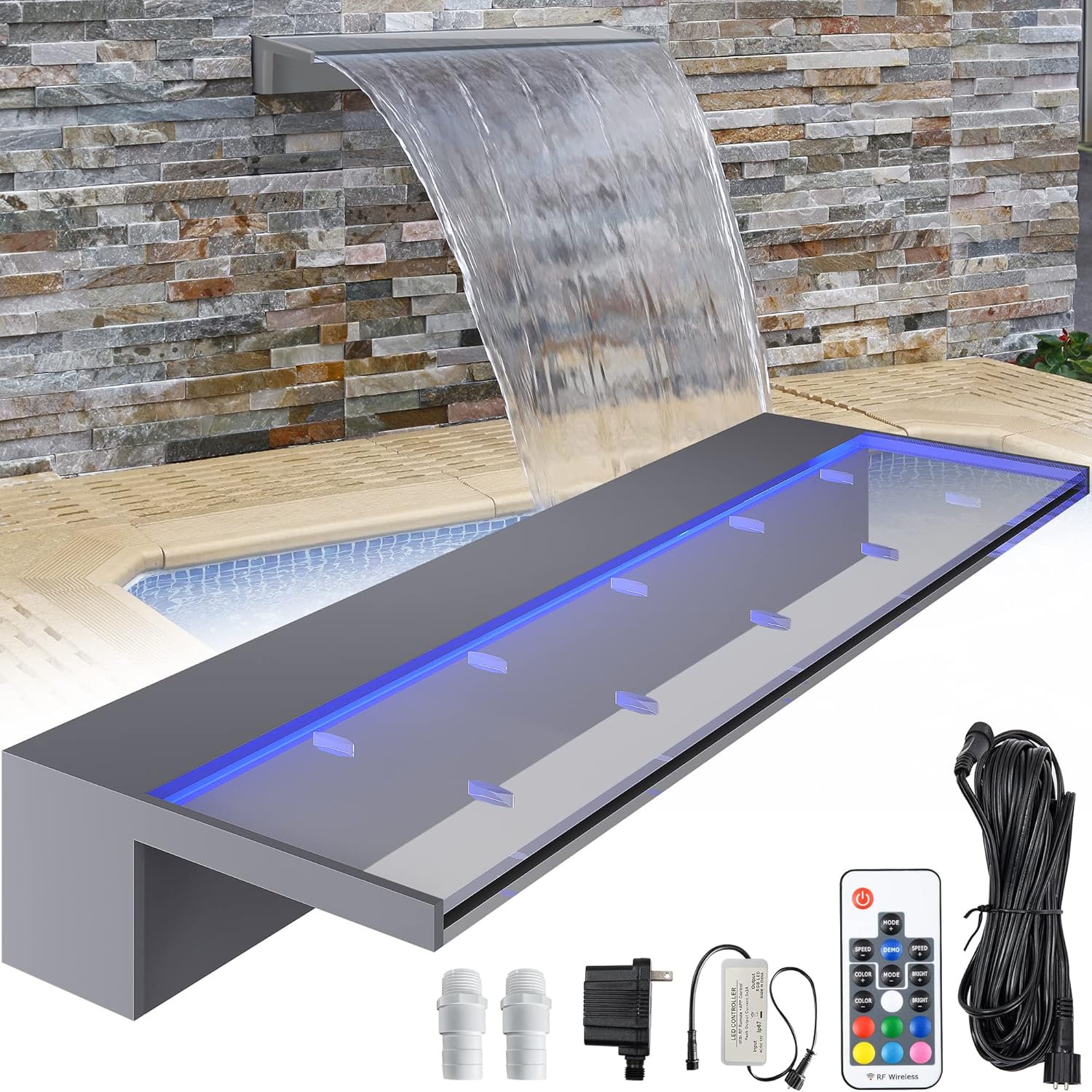 YITAHOME 24in Pool Fountain with LED Light for Garden Decor