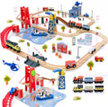 Busy Port City Train Set 117 Pcs - Expandable Wooden Track Playset