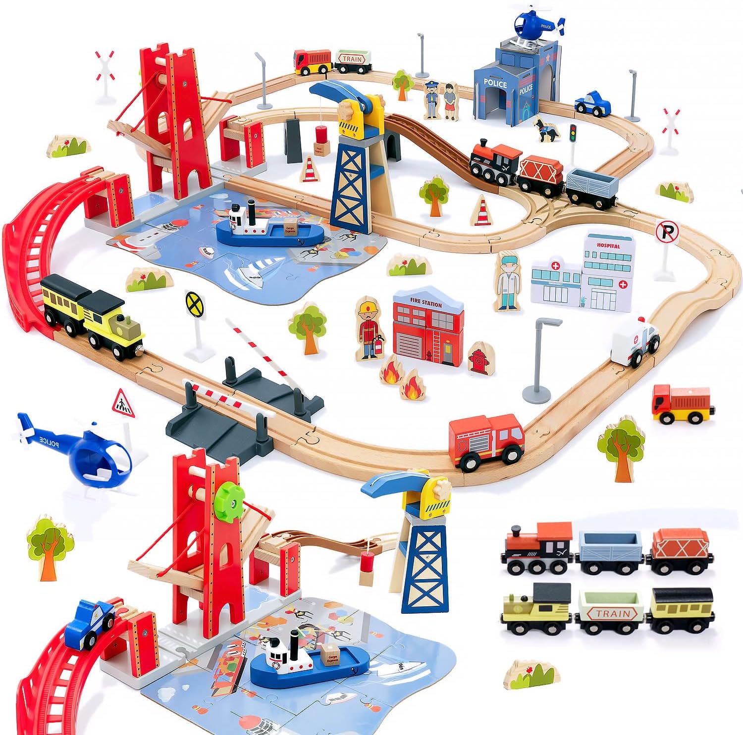 Giant bean 117 Pcs Busy Port City Train Set for Kids Ages 3-14