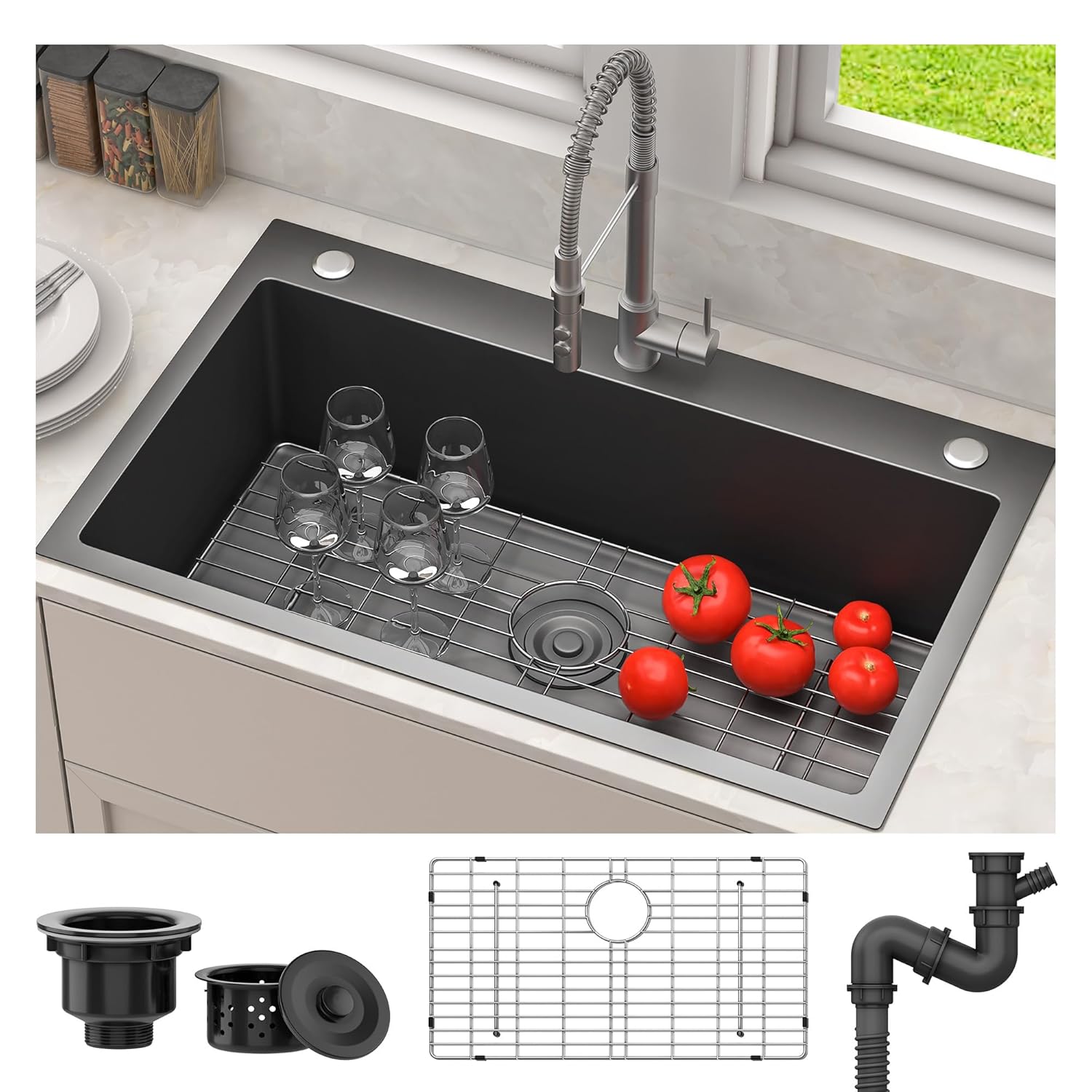 YITAHOME 33 Inch Drop In Kitchen Sink with Nano Coating Finish