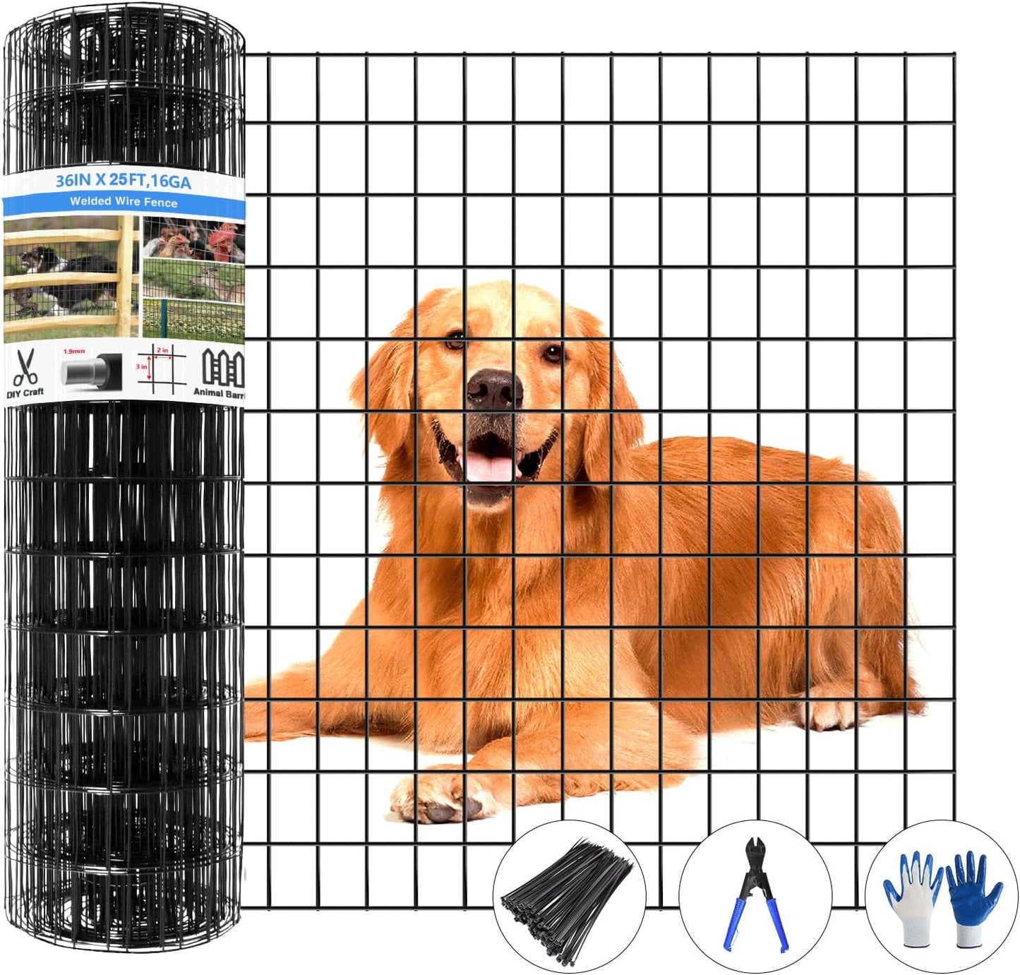Welded Wire Fence 25ft x 36in for Dogs and Chickens, Black