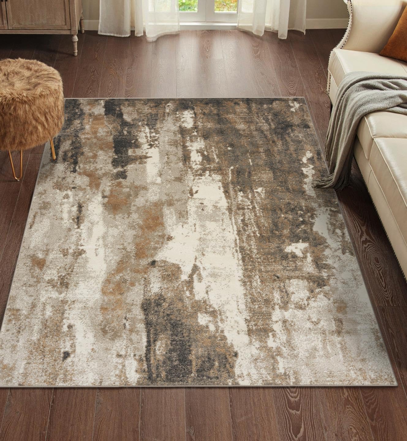 Lagos Collection Beige 4x5 Abstract Area Rug for Stylish Homes
