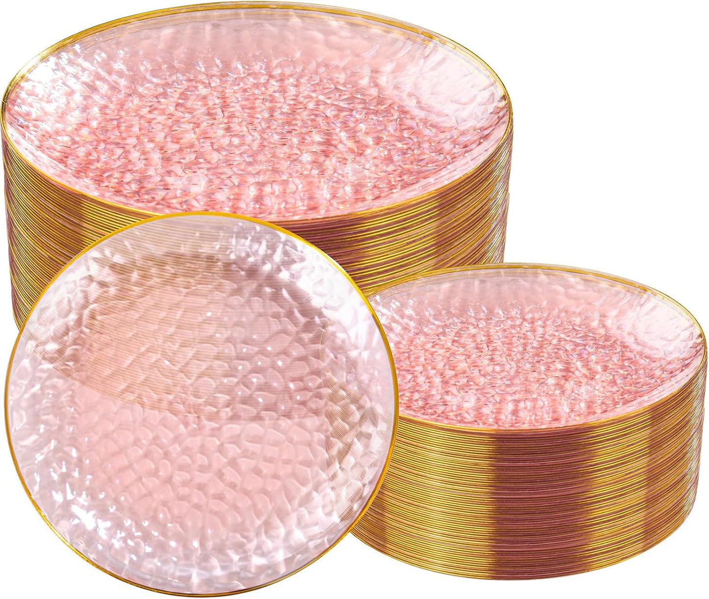 Rubtlamp 100Pcs Clear Pink Gold Plastic Plates for Parties