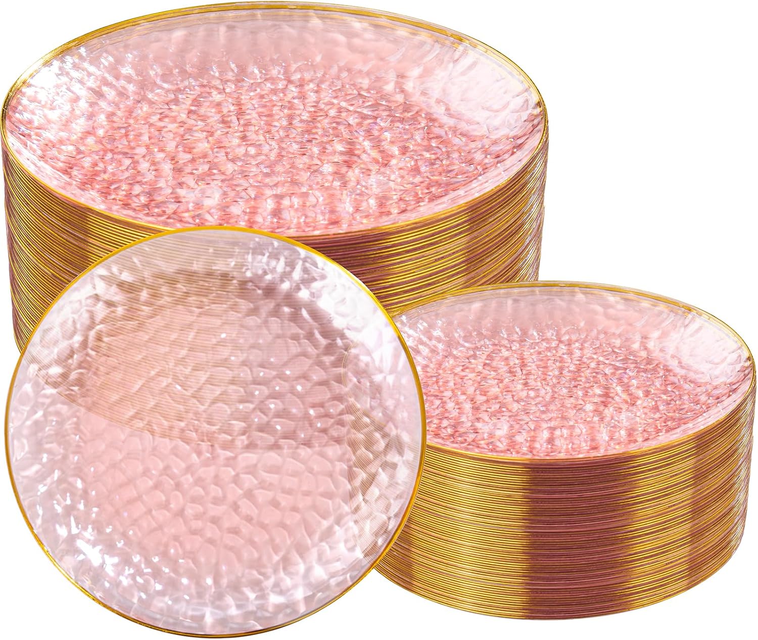 Rubtlamp 100Pcs Clear Pink Gold Plastic Plates for Parties