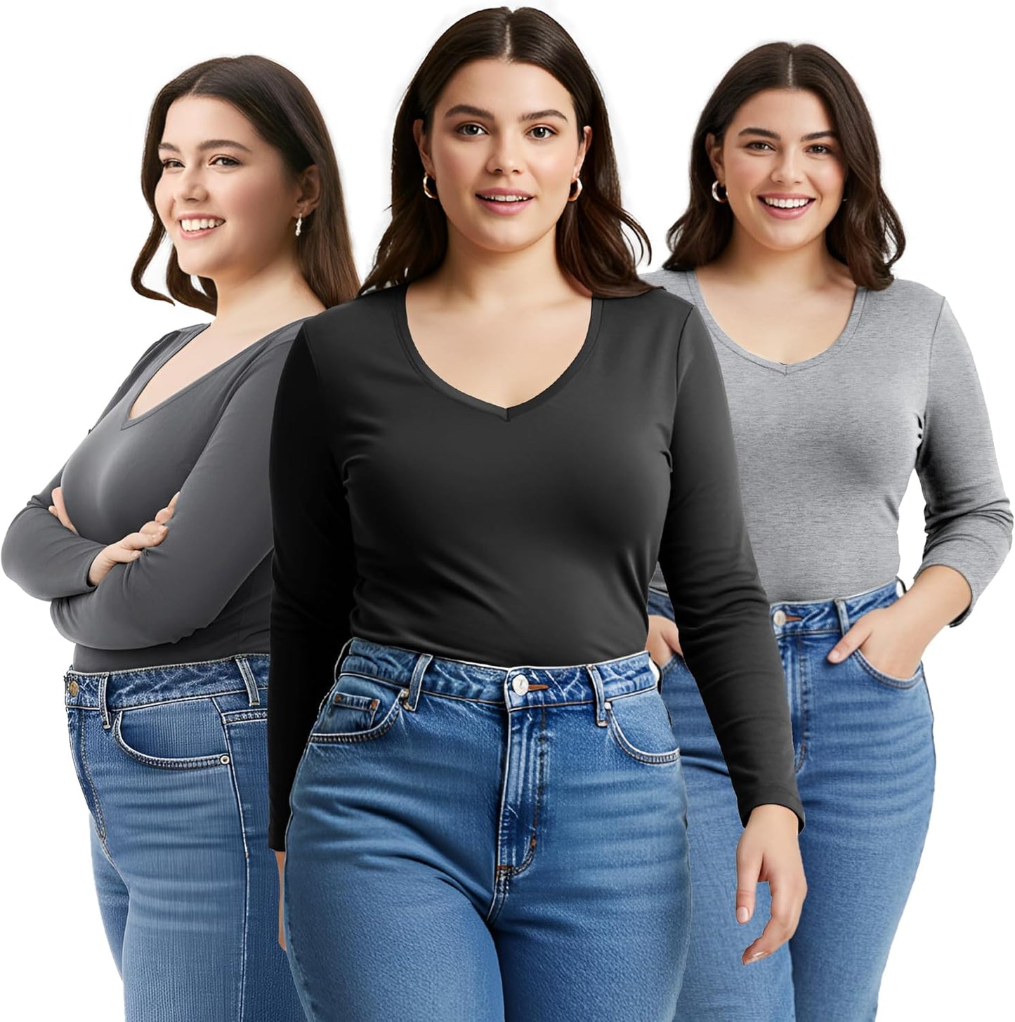 Emmalise Women's Vneck Long Sleeve Tee for Comfort and Style