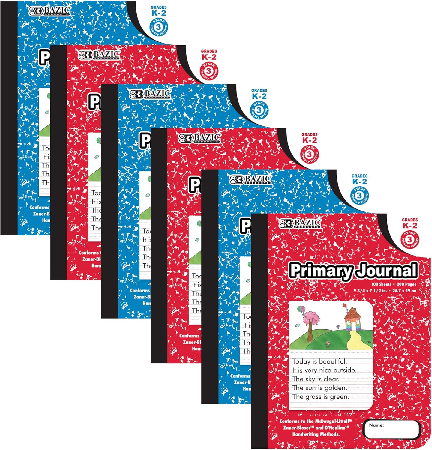 6-Pack Primary Journal Notebook Set by BAZIC: Ideal Grades K-2 Learning Aid