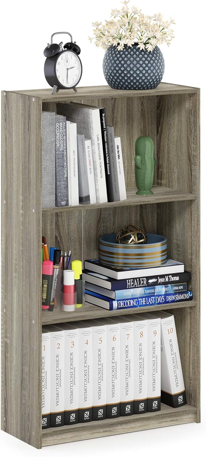 FURINNO Basic 3-Tier Bookcase Storage Shelves for Home Use