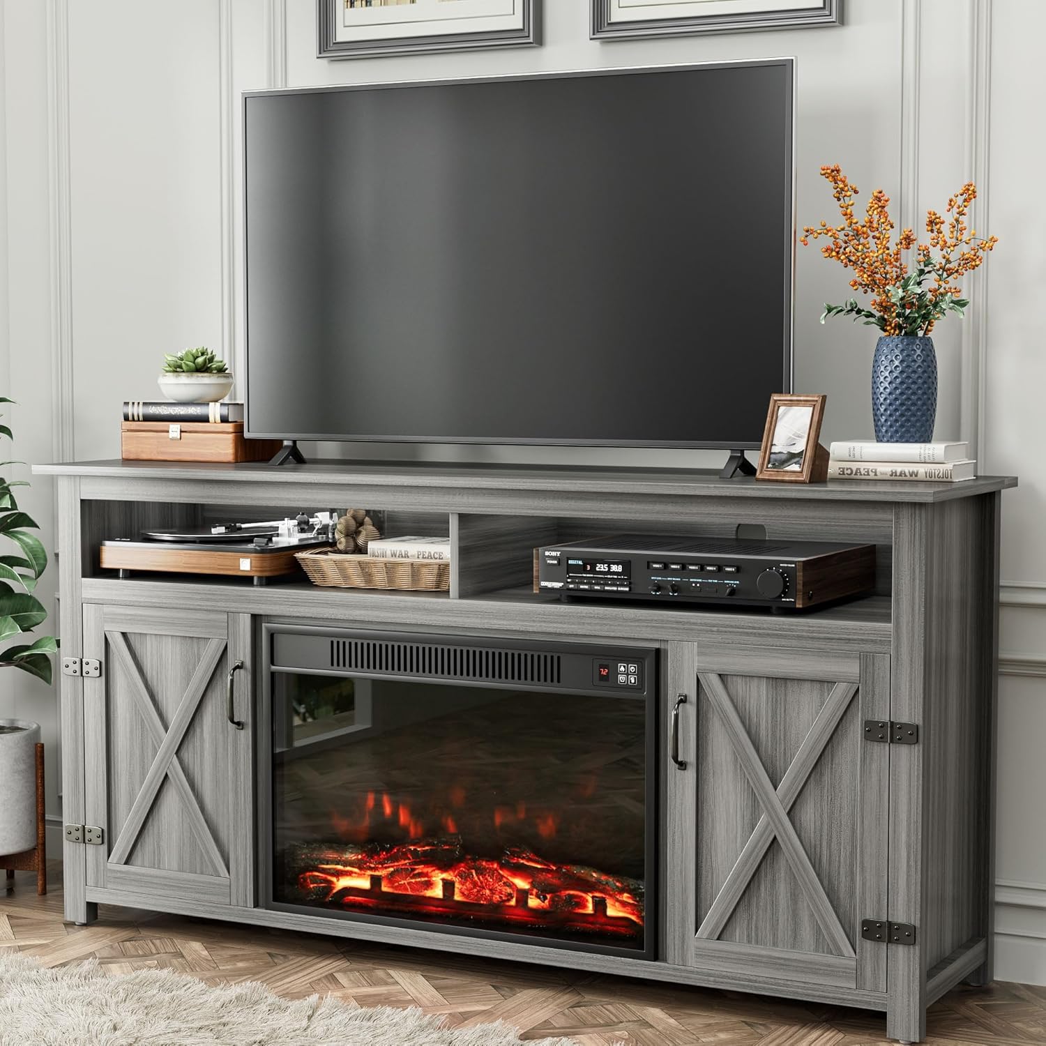 YESHOMY Fireplace TV Stand for 65 Inch TVs with Storage