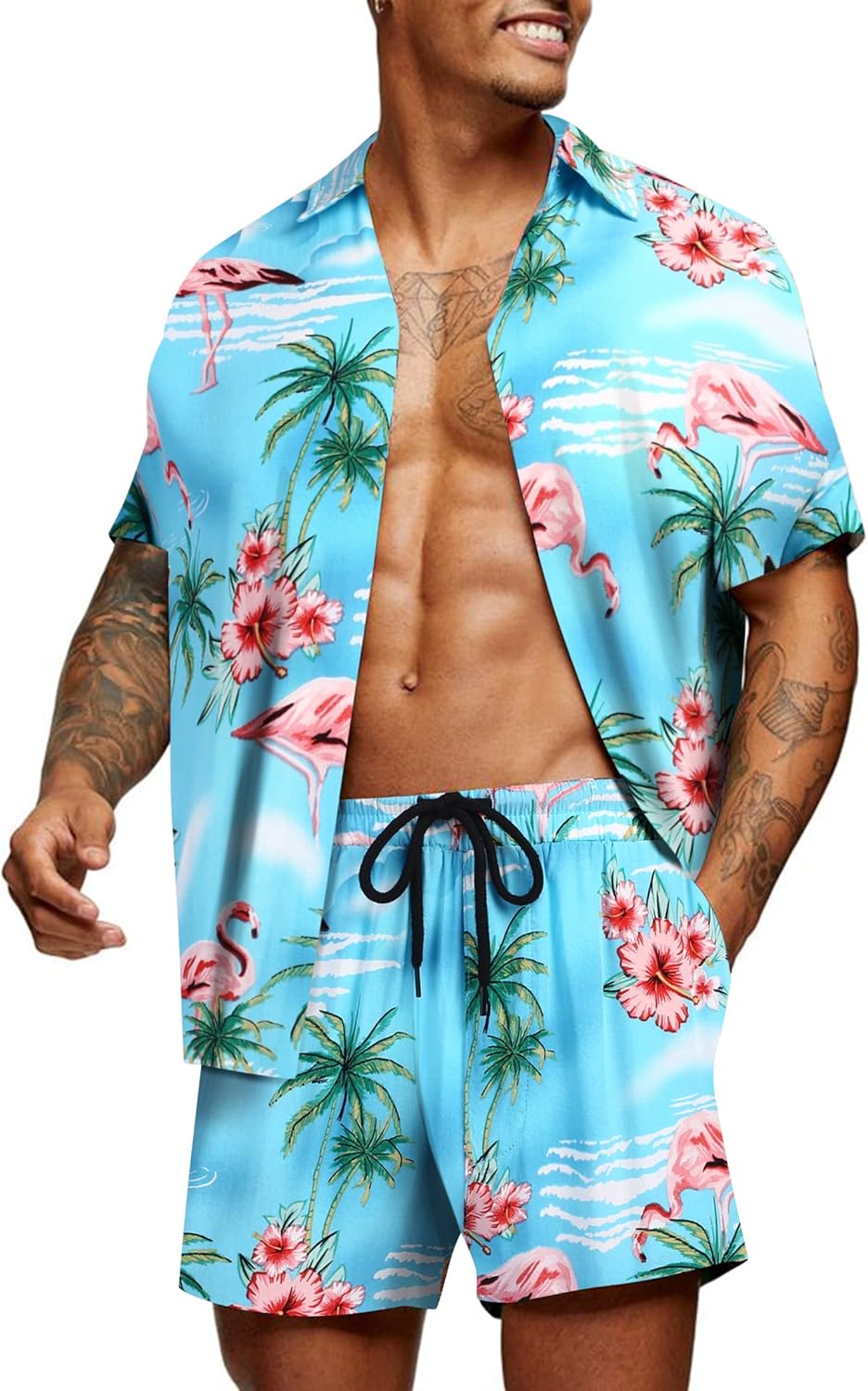 COOFANDY Men's Hawaiian Matching Set for Summer Beach Fun