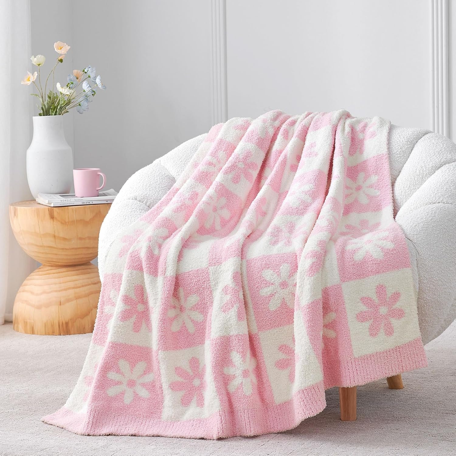 Snuggle Sac Checkered Blanket for Couch, Soft and Cozy Throw